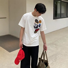 万针全刺绣工艺得物抖音高品质260克纯棉双纱美式高街短袖T恤P33，男装T恤，电商A486-1