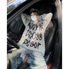 字母翻领仿貂毛毛衣外套男美式潮牌高级感软糯慵懒针织衫，男装针织衫/毛衣，星座410-6（原星座1304-1）