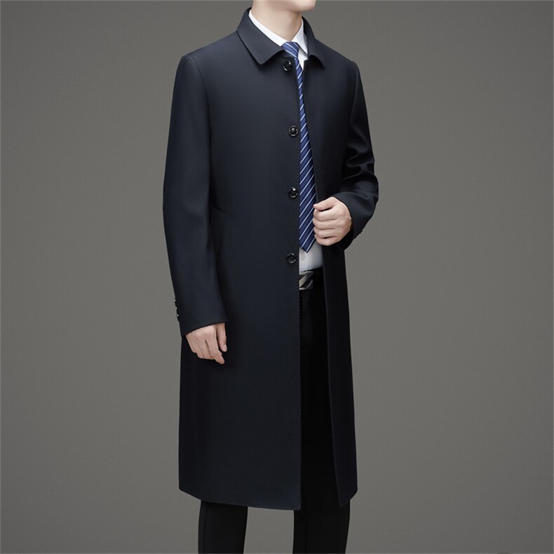 MJ8709春秋新款男士过膝加长风衣大翻领商务领导服男装纯色外套,男装风衣,电商B360A（原721A）