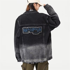 牛仔夹克工装口袋中性风渐变色字母刺绣大码M-4XL J11 P60图片