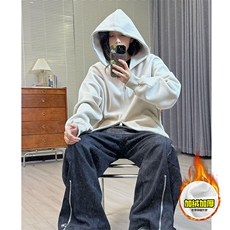 480G重磅加绒硬挺boxy男女秋冬美式高街结构双拉链开衫卫衣厚外套，女装短外套，电商A486-1