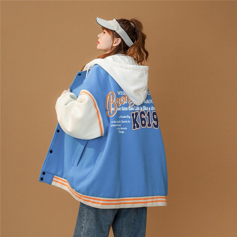 中性风2026秋季新款连帽棒球服字母印花拼色夹克外套G108P75控98，男装夹克，A247A