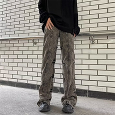 美式高街牛仔裤男韩版潮流个性帅2024冬季新款ins长裤RK1235-P51，男装牛仔裤，星座412-3