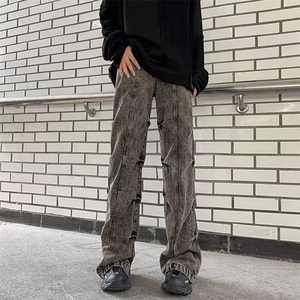 美式高街牛仔裤男韩版潮流个性帅2024冬季新款ins长裤RK1235-P51图片