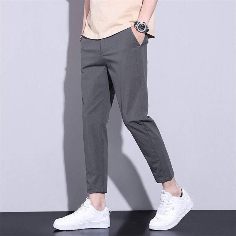 百搭休闲裤男款2026春夏季新款简约舒适直筒修身九分裤子D951-P45图片