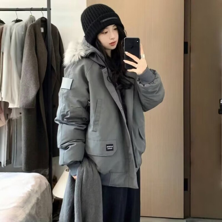 美式复古设计感大毛领棉服男女冬季保暖宽松情侣连帽工装棉衣外套,男装棉衣,星座218-8