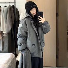 美式复古设计感大毛领棉服男女冬季保暖宽松情侣连帽工装棉衣外套，男装棉衣，星座218-8