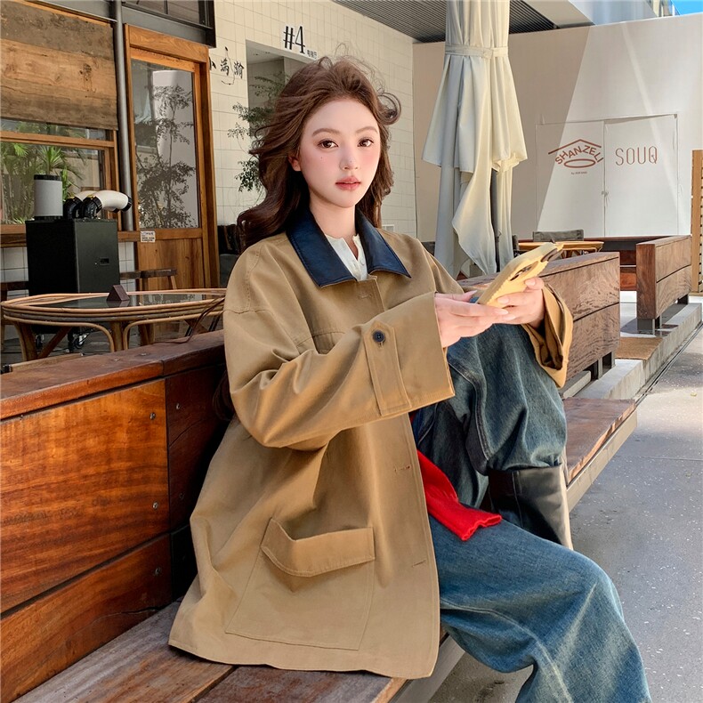 韩系巨好看风衣女款2025秋新款今年流行爆款巴恩风高级感上衣外套,女装风衣,2C022