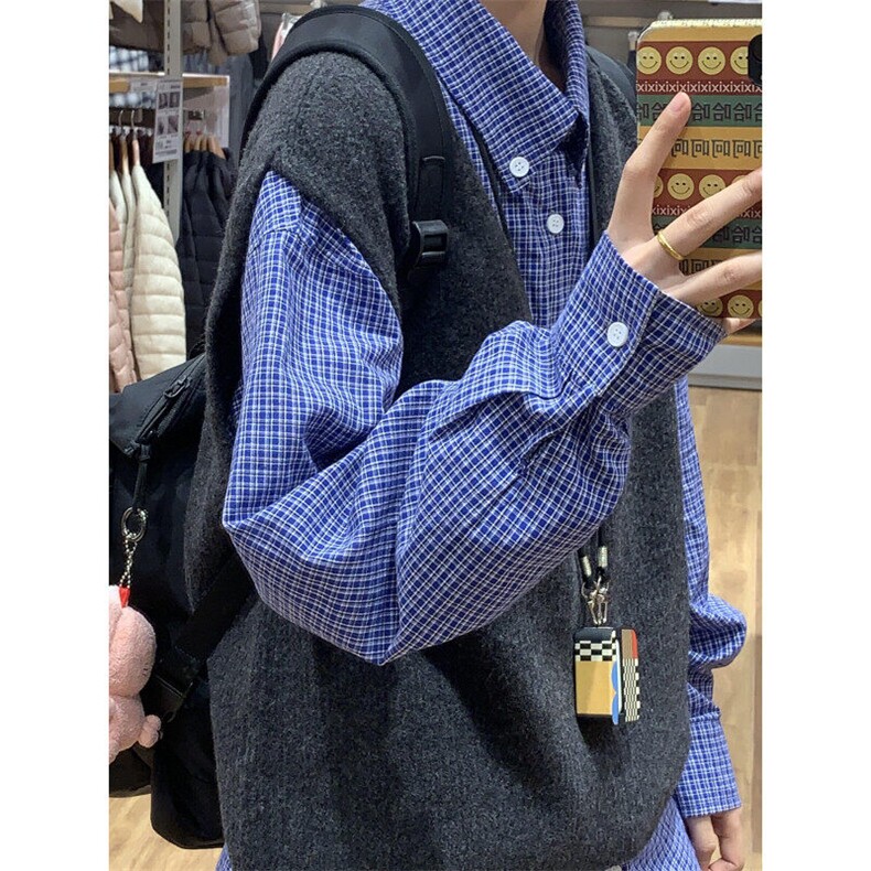 【档口现货】少年感蓝色格子衬衫男春秋季长袖衬衣CS552-特P30图片