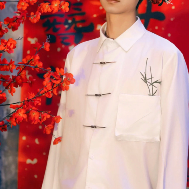春夏痞帅男女新中式立体口袋衬衫外套翠竹刺绣金属扣衬衣~C6694图片