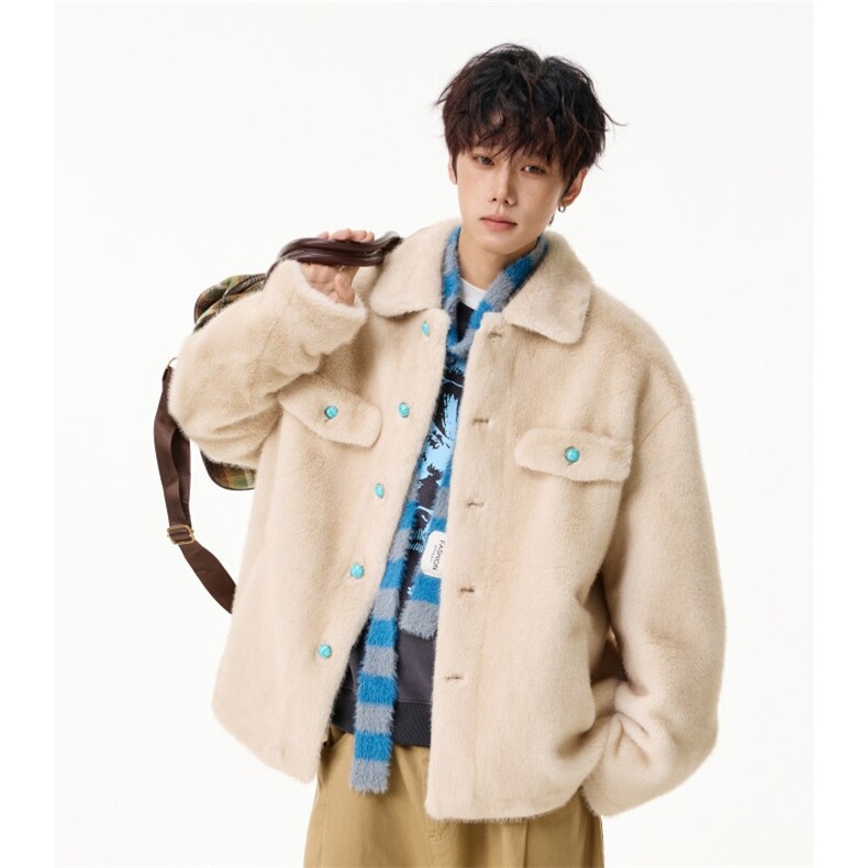 冬季男士水貂毛外套保暖绿松石扣子皮毛一体棉衣My695，男装棉衣，星座903-1