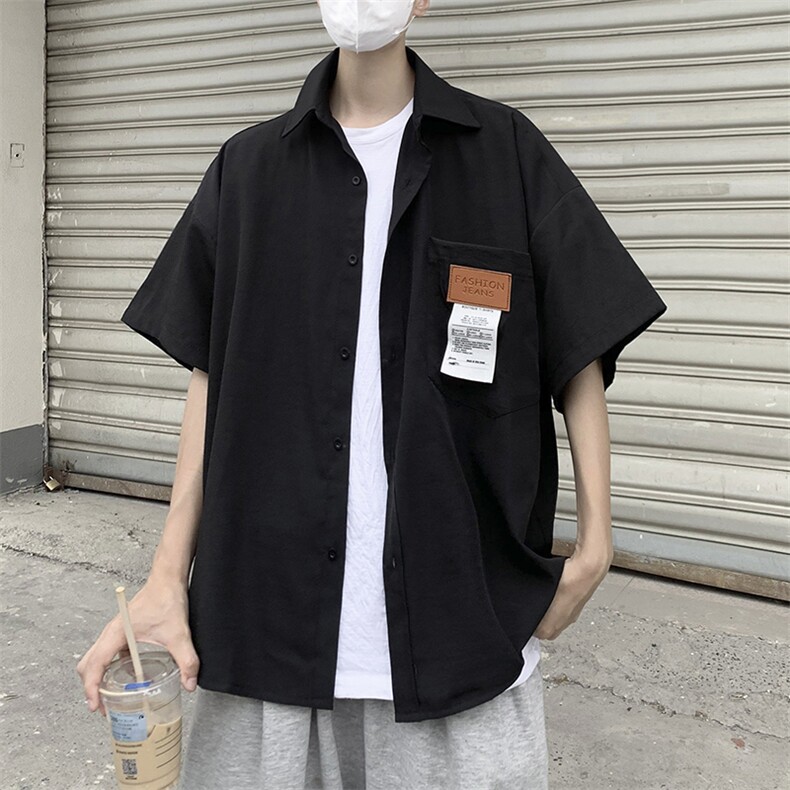夏季港风垂感衬衫男女冰丝衬衣衫休闲外套轻薄工装短袖H226/P35,男装T恤,钱塘713