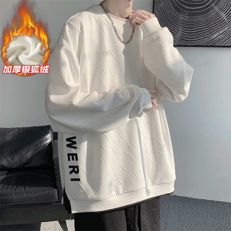 设计师款假两件华夫格卫衣男青岛即墨重磅加绒潮牌加绒加厚春秋冬图片