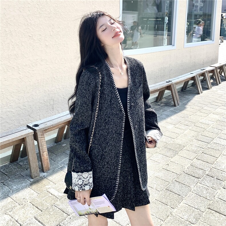 主推现货-2025年秋季新款减龄设计感小香风百褶两件套套装裙女,女装套装/套裙,霓裳依族