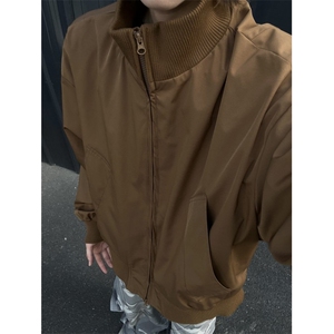 现货26春装美拉德立领飞行夹克纯色复古廓形高街棒球服外套,蕾丝打底裙搭配卫衣图片