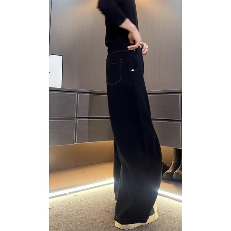 黑色弯刀牛仔裤男夏季美式高街水洗直筒裤子潮牌百搭阔腿长裤男潮,男装牛仔裤,星座506A