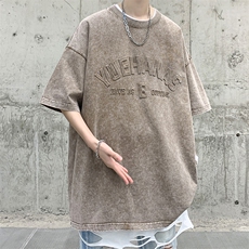 抖音供货、210克现货水洗钢印立体印花短袖T恤D223A-ST2309-P40，男装T恤，电商019-1