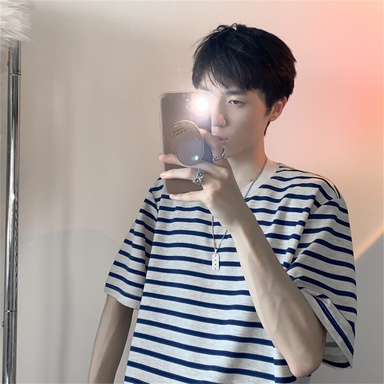 条纹短袖t恤男夏季潮牌痞帅炸街上衣服男装设计感小众A169/P42,男装T恤,星座506