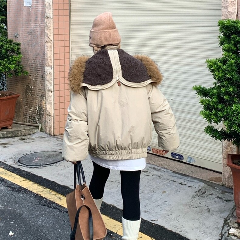 卡其色羽绒服女复古牛角扣派克服冬季2025年新款加厚韩系棉袄外套,男装羽绒服,星座506A