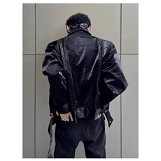 潮流鳄鱼纹垫肩皮衣夹克男秋季宽松百搭PU皮短款情侣外套J329，男装夹克，星座1116A（原606A-3）