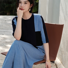 女士嵌花圆领短袖，女装针织衫/毛衣，江帆羊绒