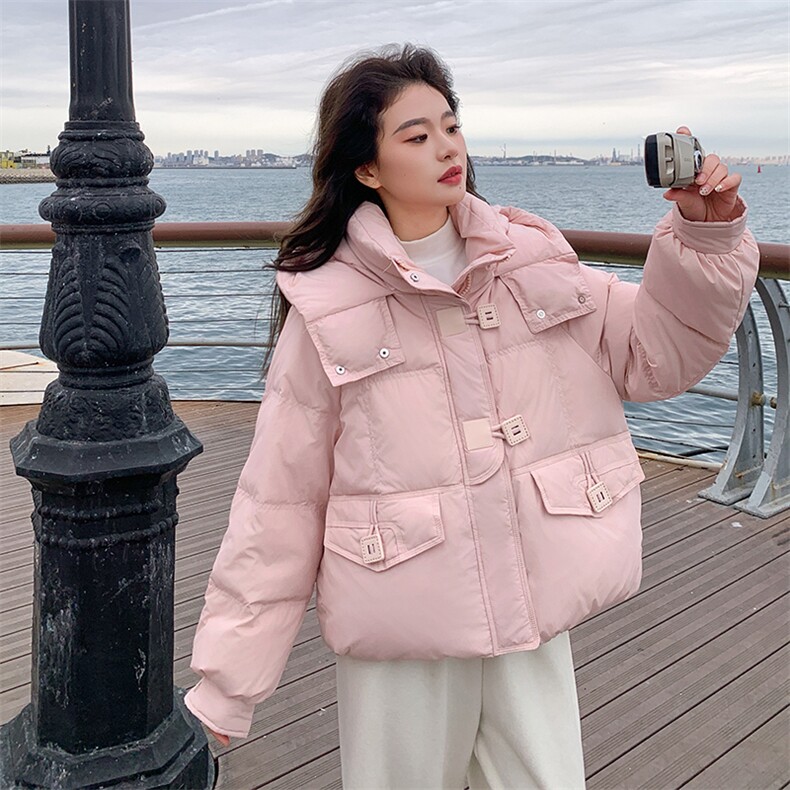 粉色小个子超好看时尚短款羽绒服女2025冬甜美学院风温柔面包服厚,女装羽绒服,2C113