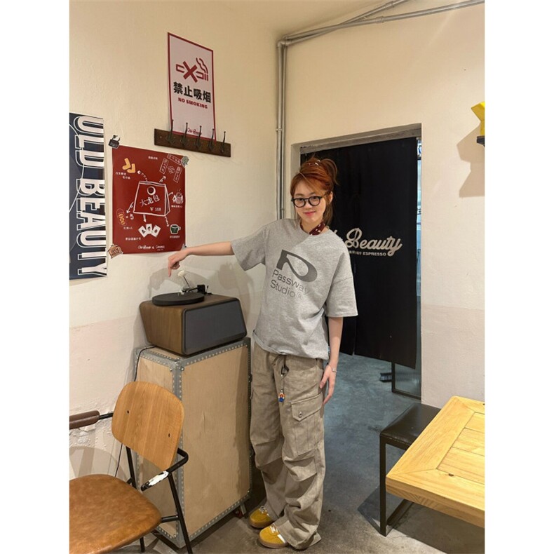 T0649-P25高级感花灰色小众字母设计纯棉印花短袖男女同款大码,男装T恤,星座617A-2