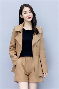 套裤女2021年冬季新款时尚减龄通勒百搭街头PU两件套图片