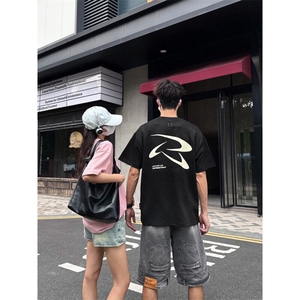 M655-P35推荐#侧标胶章+印花麂皮绒面料休闲短袖T恤图片