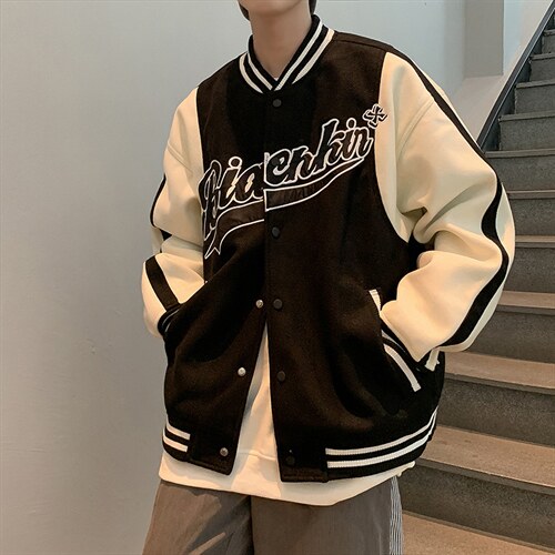 春秋潮牌字母印花外套男宽松飞行员夹克潮流棒球服男JK1011-P58图片