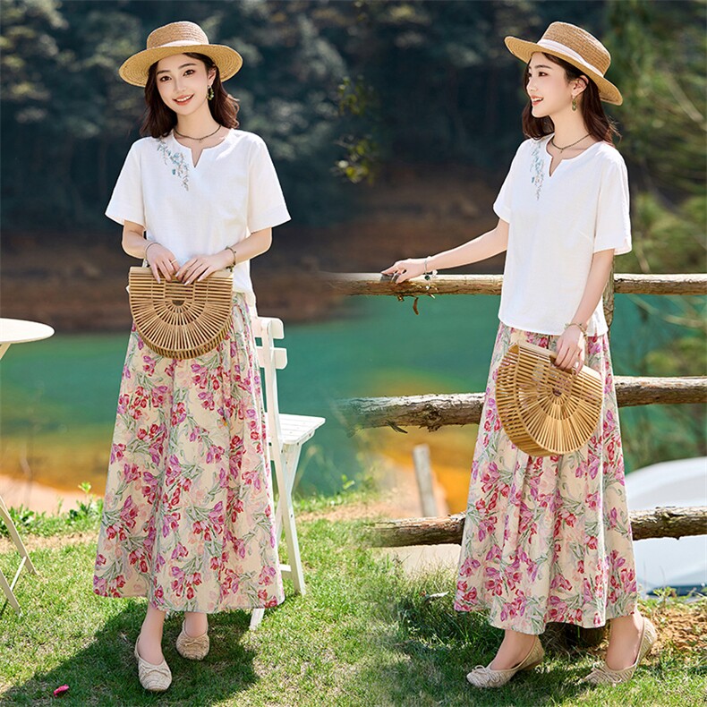 纯棉半身裙连衣裙女夏新款气质收腰显瘦洋气减龄碎花连衣裙，女装半身裙，倪叶myz