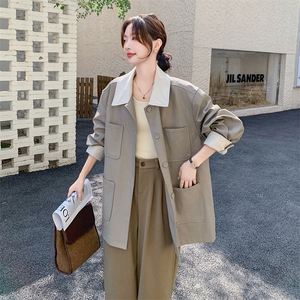美式复古撞色翻领风衣外套女2025秋季新款小个子休闲时尚工装大衣图片