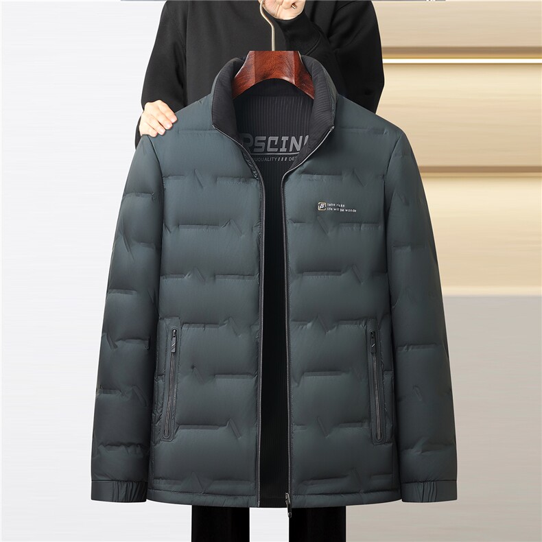 主推现货冬季立领50绒子白鸭绒双面穿羽绒服外套中年男羽绒服夹克图片
