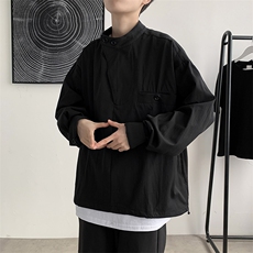 帅气百搭小众高级感冷淡风立领衬衣禁欲系男装白色衬衫W577-P38，男装衬衫，星座512-2