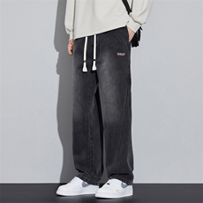 春秋款美式复古高街牛仔裤宽松拼接男款2026新款休闲裤J8072-P45，男装牛仔裤，星座509