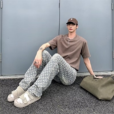 欧美高街hiphop牛仔裤子男潮牌提花满印cleanfit阔腿裤NA210-p50，男装牛仔裤，星座1008