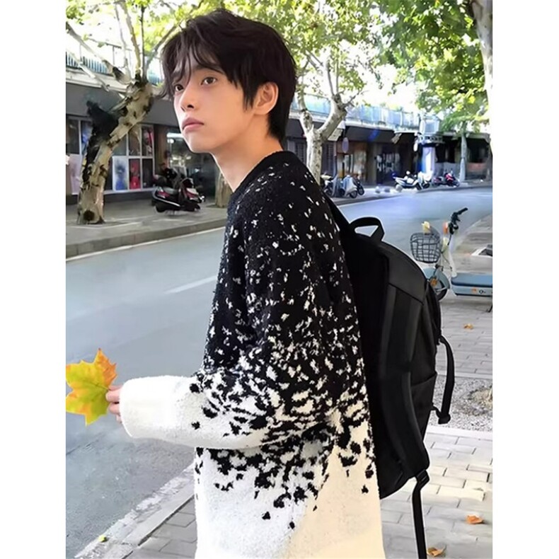 圣诞红雪花渐变毛衣男冬季提花针织衫情侣氛围感毛线衣MY31,男装针织衫/毛衣,星座1116A（原606A-3）