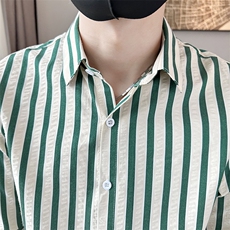 夏季男士七分袖印花衬衫男休闲修身条纹衬衣A236-A41-P55，男装衬衫，电商A236