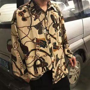 长袖衬衫男印花衬衣潮流休闲韩版宽松日系复古潮牌港风帅气bf网红,学生党日系夏天穿搭店铺图片