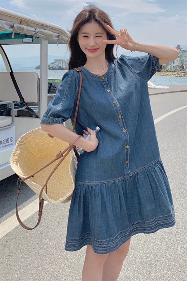 韩版复古牛仔连衣裙女2025夏季新款设计感小众休闲显瘦减龄中长裙,女装连衣裙,点滴