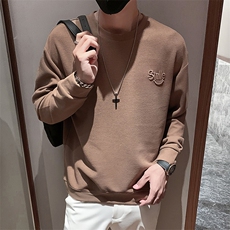 浅灰2023秋装社会小伙修身笑脸圆领卫衣男潮W6003-P48控价68，男装卫衣，电商A108