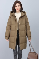 连帽羽绒服女中长款2024冬季新款中年妈妈洋气加厚保暖白鸭绒外套，女装羽绒服，文熹诺