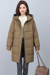连帽羽绒服女中长款2024冬季新款中年妈妈洋气加厚保暖白鸭绒外套图片