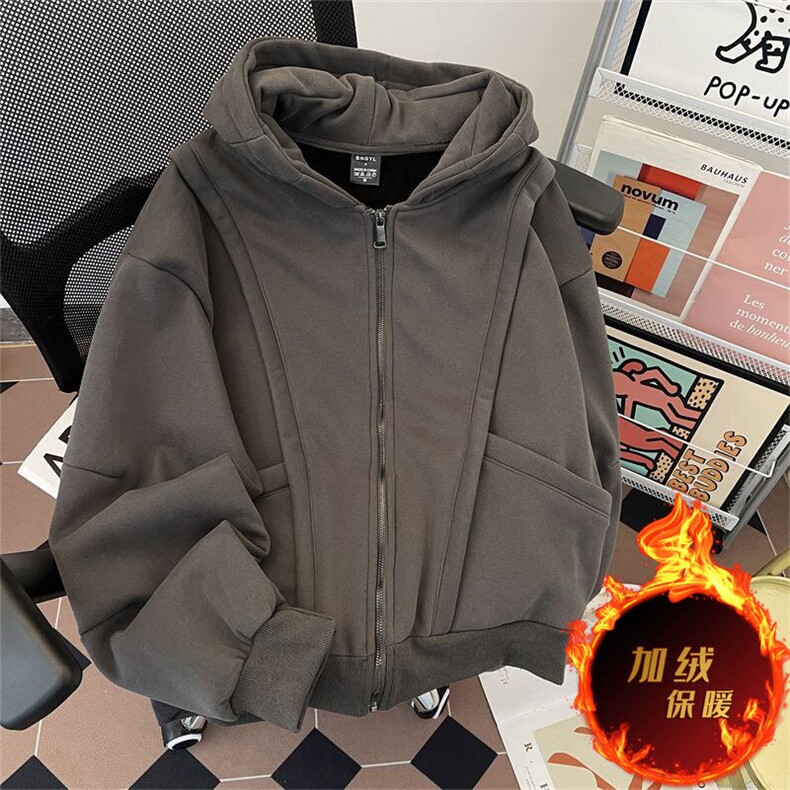 加绒加厚冬款男连帽棉衣保暖卫衣拼接外套WY8104P93,男装卫衣,星座1013-1