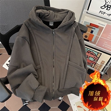 加绒加厚冬款男连帽棉衣保暖卫衣拼接外套WY8104P93，男装卫衣，星座1013-1