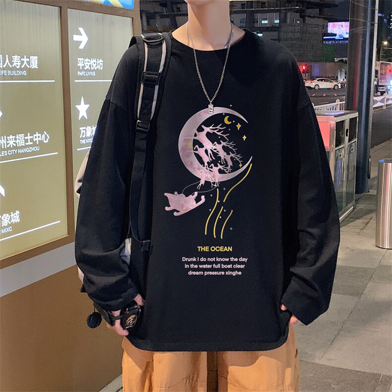 CX17-P25大码长袖t恤男春季新款打底衫男港风圆领卫衣男图片