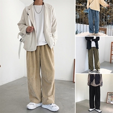 情侣款宽松灯芯绒阔腿裤男女灯芯绒竖条宽松潮流拖地裤K81P45控58，男装休闲裤，电商A102B