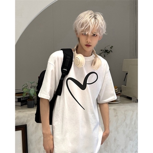 抖音得物供货210克现货宽松纯棉美式潮牌印花落肩袖纯棉T恤AT2195图片