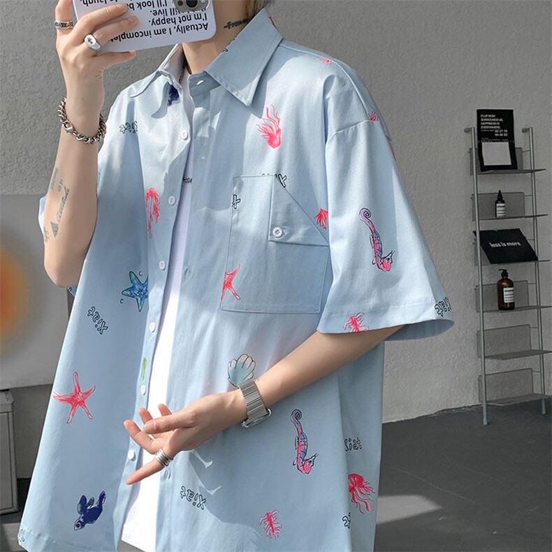CS1141-特P35控68花衬衫男短袖夏季休闲薄款冰丝半袖宽松大码,男装T恤,电商A059