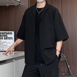 C5029/P40夏季新品西服领衬衫男个性肌理感格纹潮男宽松衬衣上衣图片